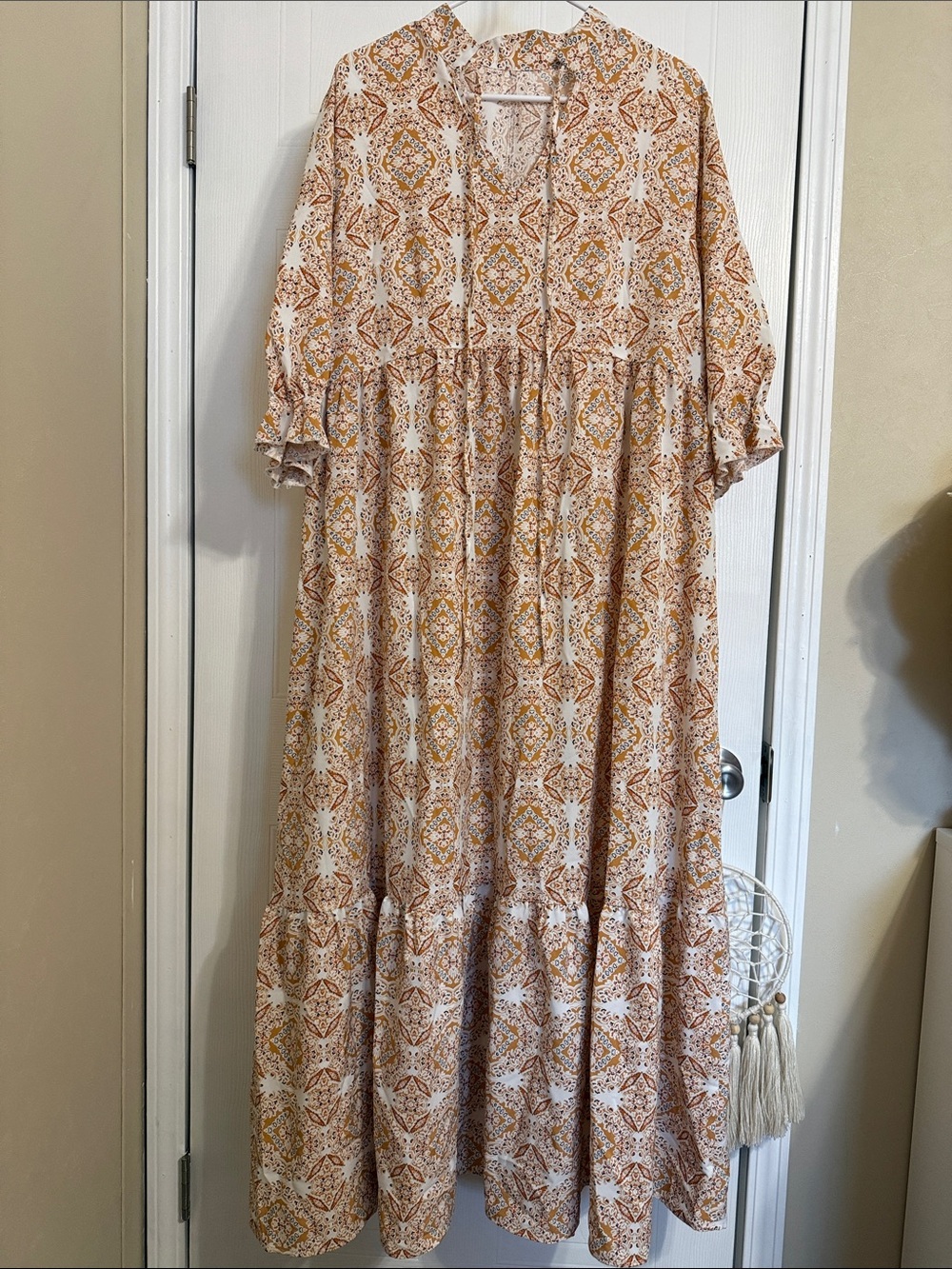 SHEIN Beige and Rust Patterned Maxi Dress